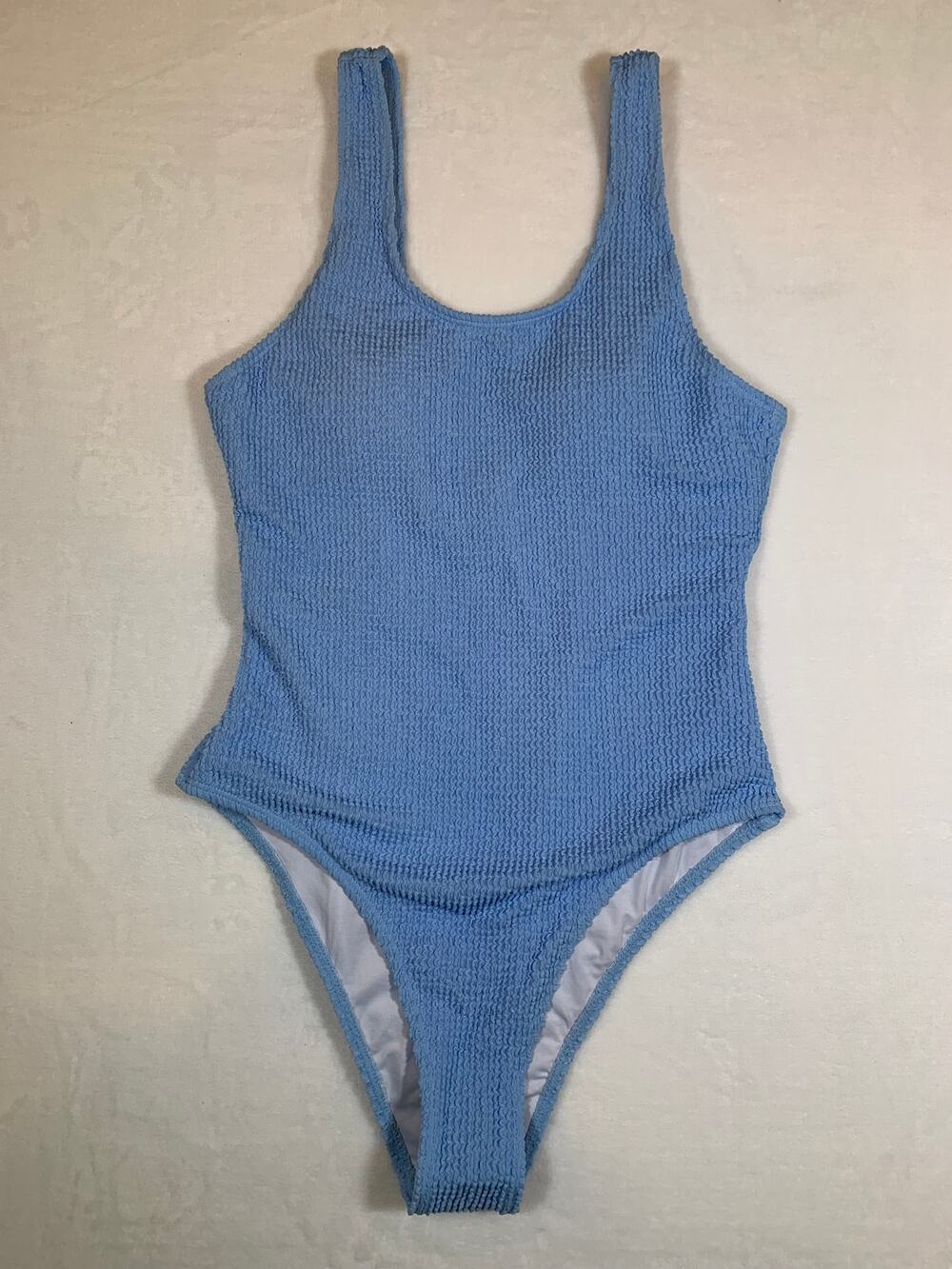 NWOT Baby Blue Textured One Piece Scoop Neck Swimsuit Size Large